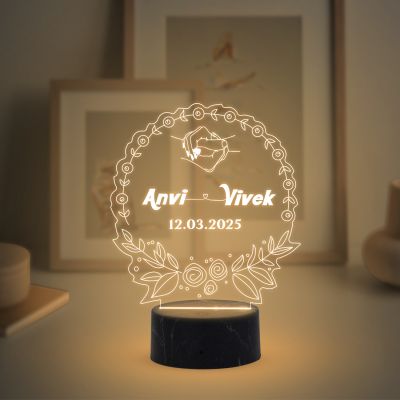 Personalized Couple Night Lamp with Warm White Lamp Customized with Name Date Gift for Anniversary Birthday Engagement, Couple Gift Husband Wife